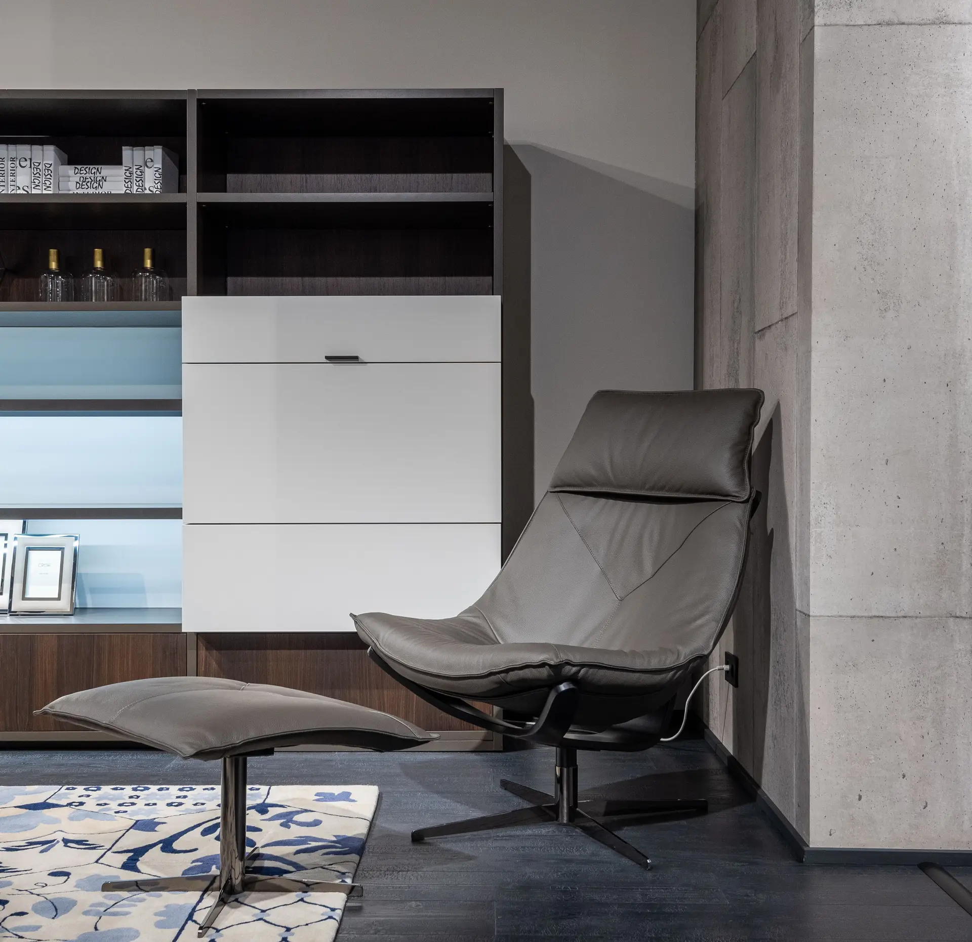 Handcrafted armchair with organic textiles in an architecturally balanced living space